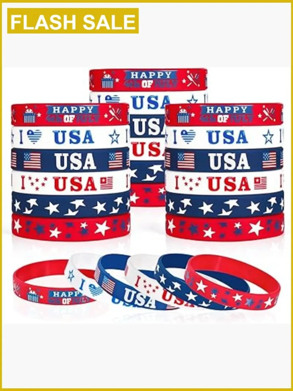 30 Pack Patriotic Silicone Rubber Bracelets for Independence Day Party Favors